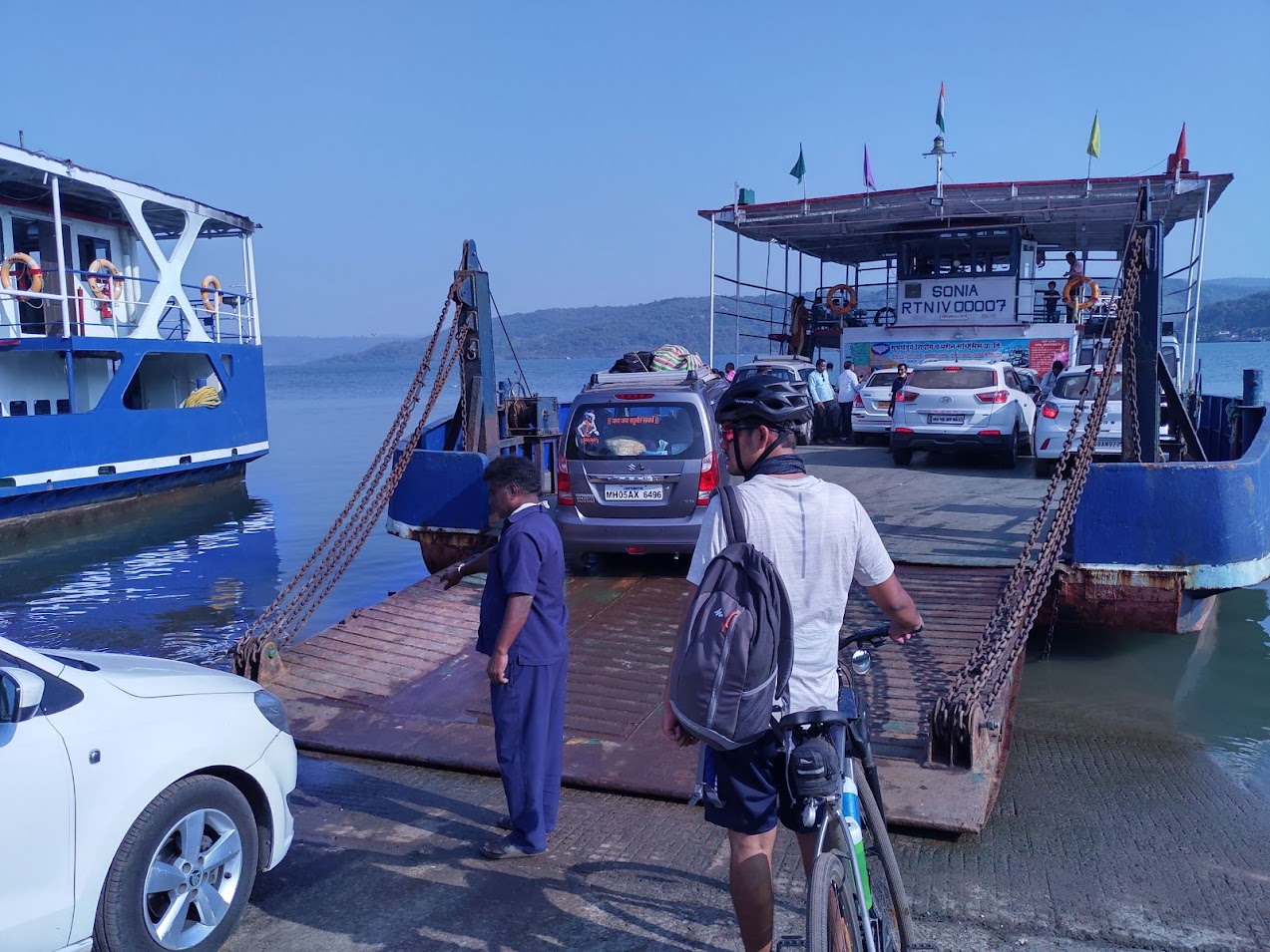 Barge crossing with cycles aboard