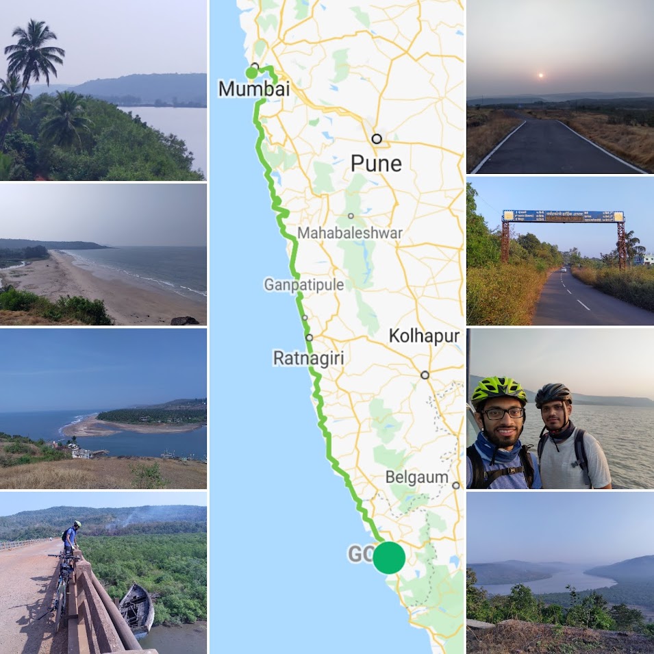 Collage of moments from the Mumbai to Goa ride