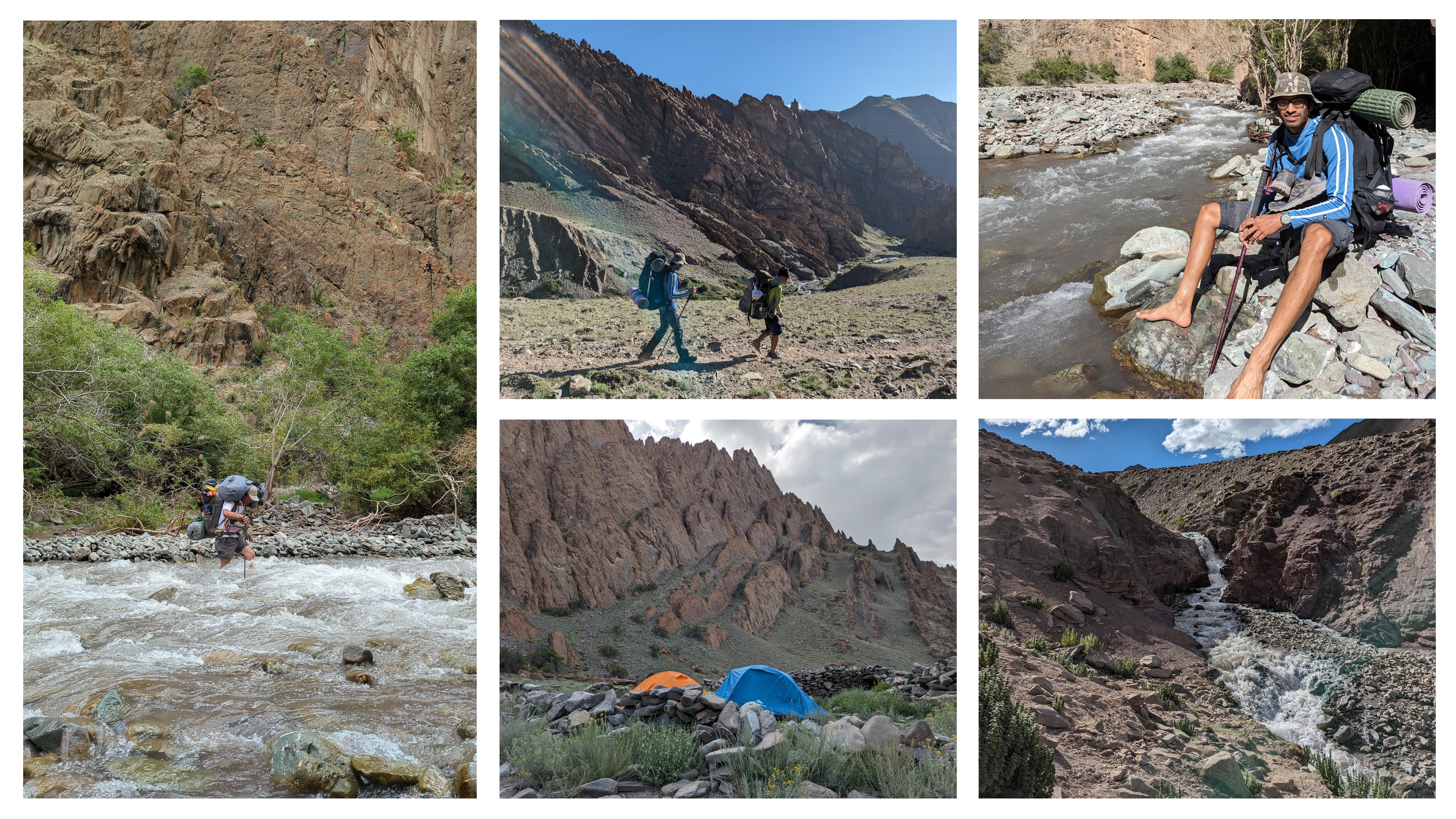 Water stream crossings, campsite and the approach walk